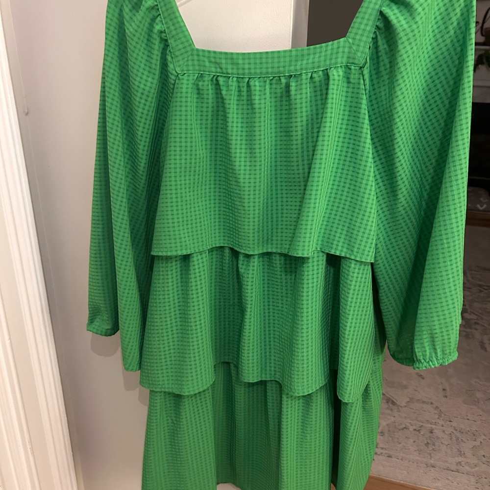 Who What Wear Vibrant Green Checkered Dress